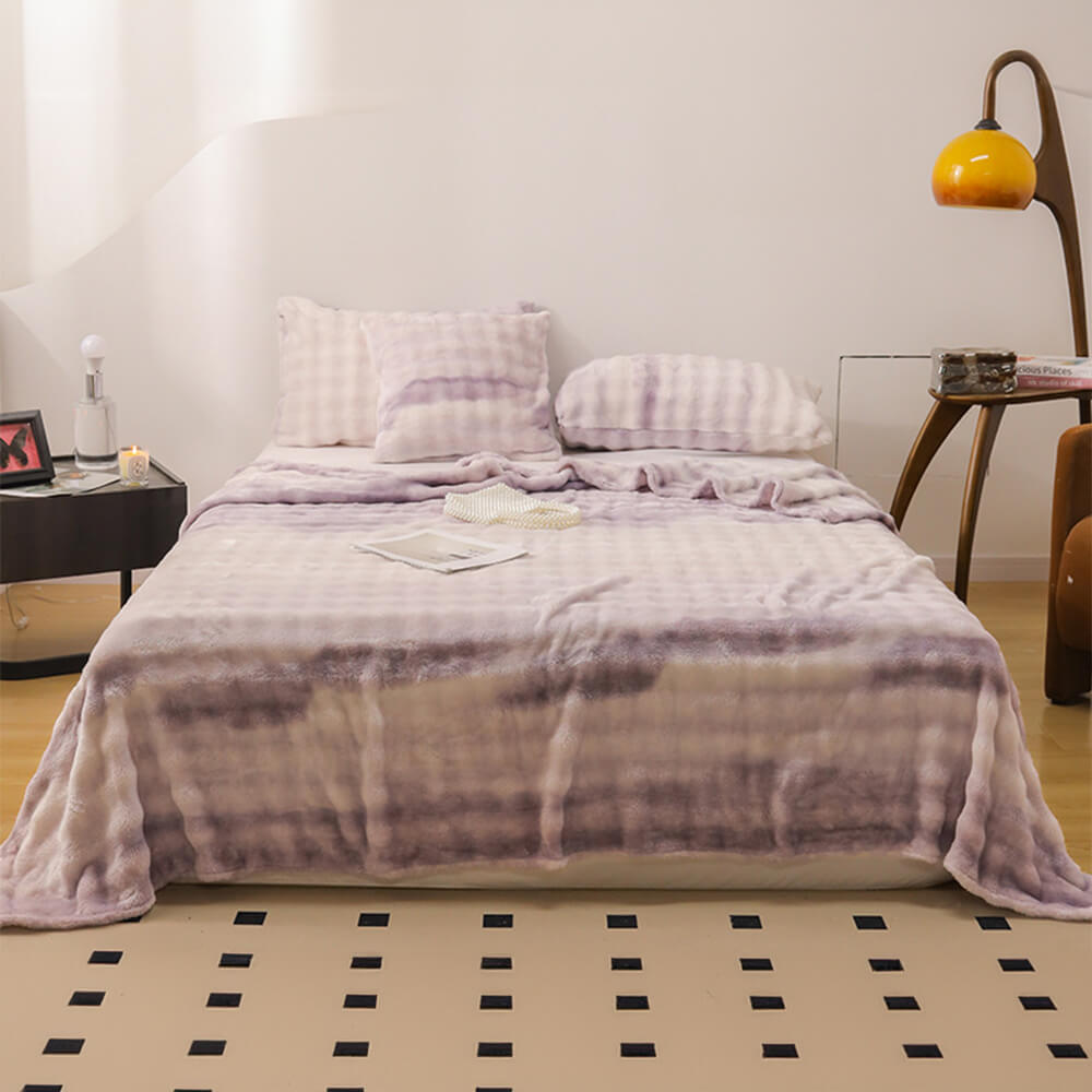 Couverture Douce en Fausse Fourrure de Lapin Dégradé Luxe Housse de matelas