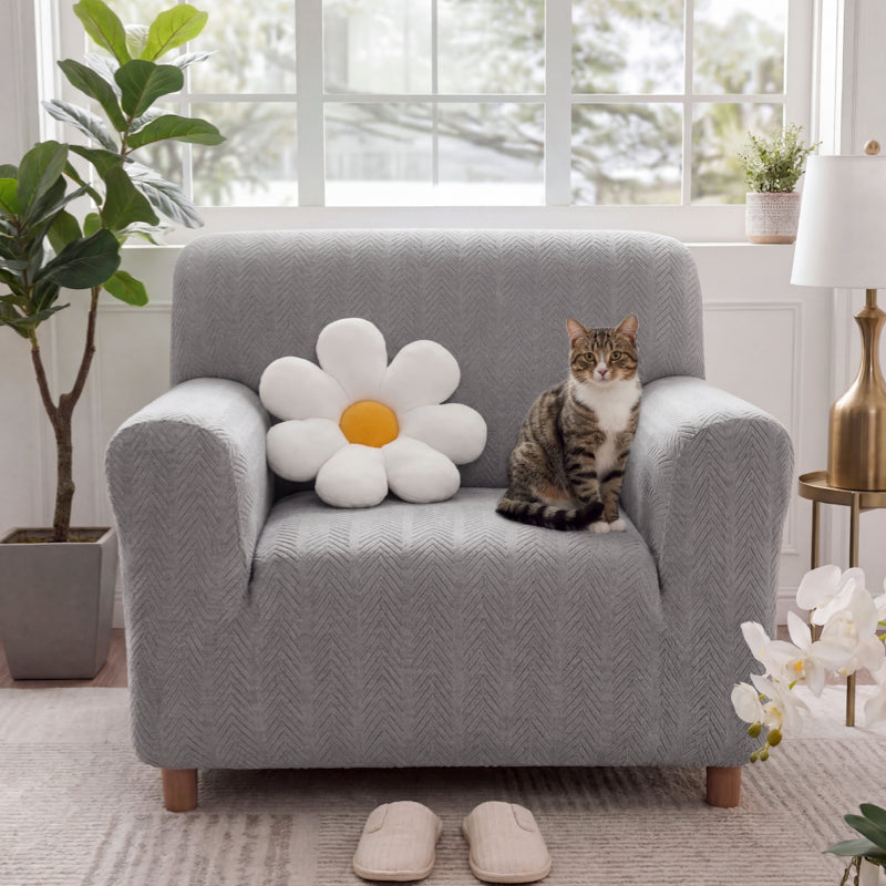 Housse de fauteuil, canapé extensible magique esthétique crème en chevrons élégante