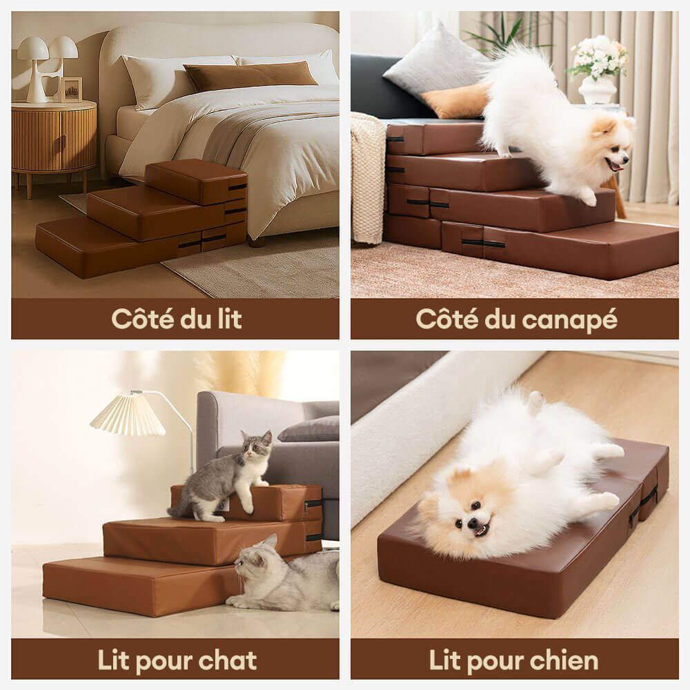 Escaliers pour animaux modulables à plusieurs niveaux en cuir PU imperméable et lavable