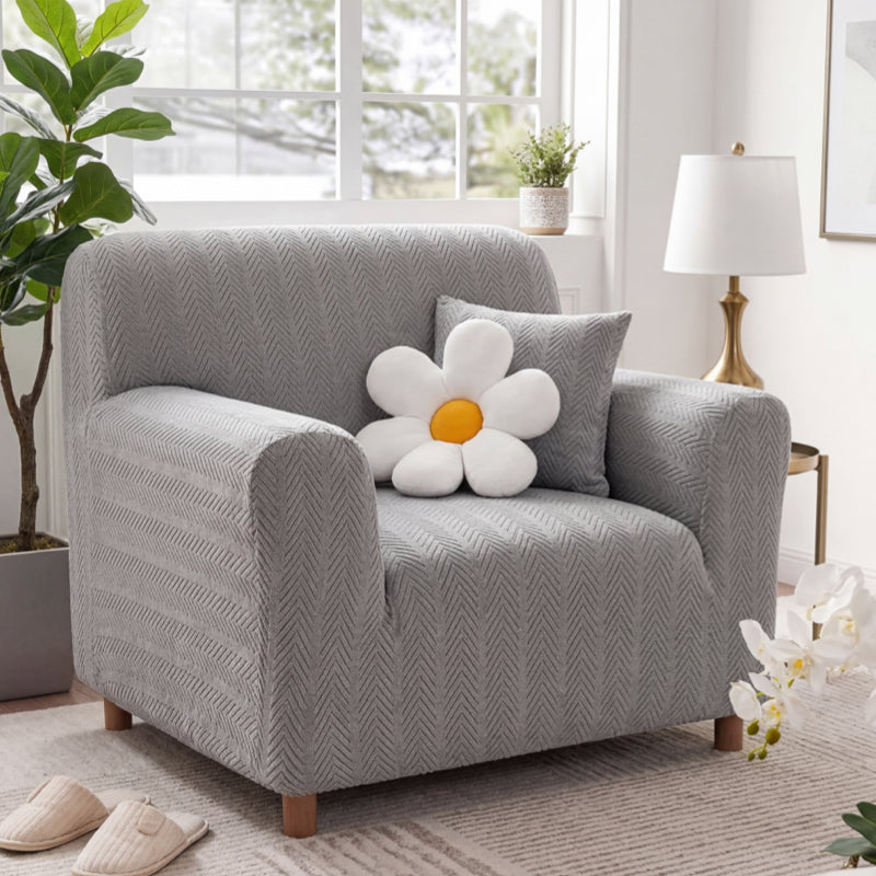 Housse de fauteuil, canapé extensible magique esthétique crème en chevrons élégante