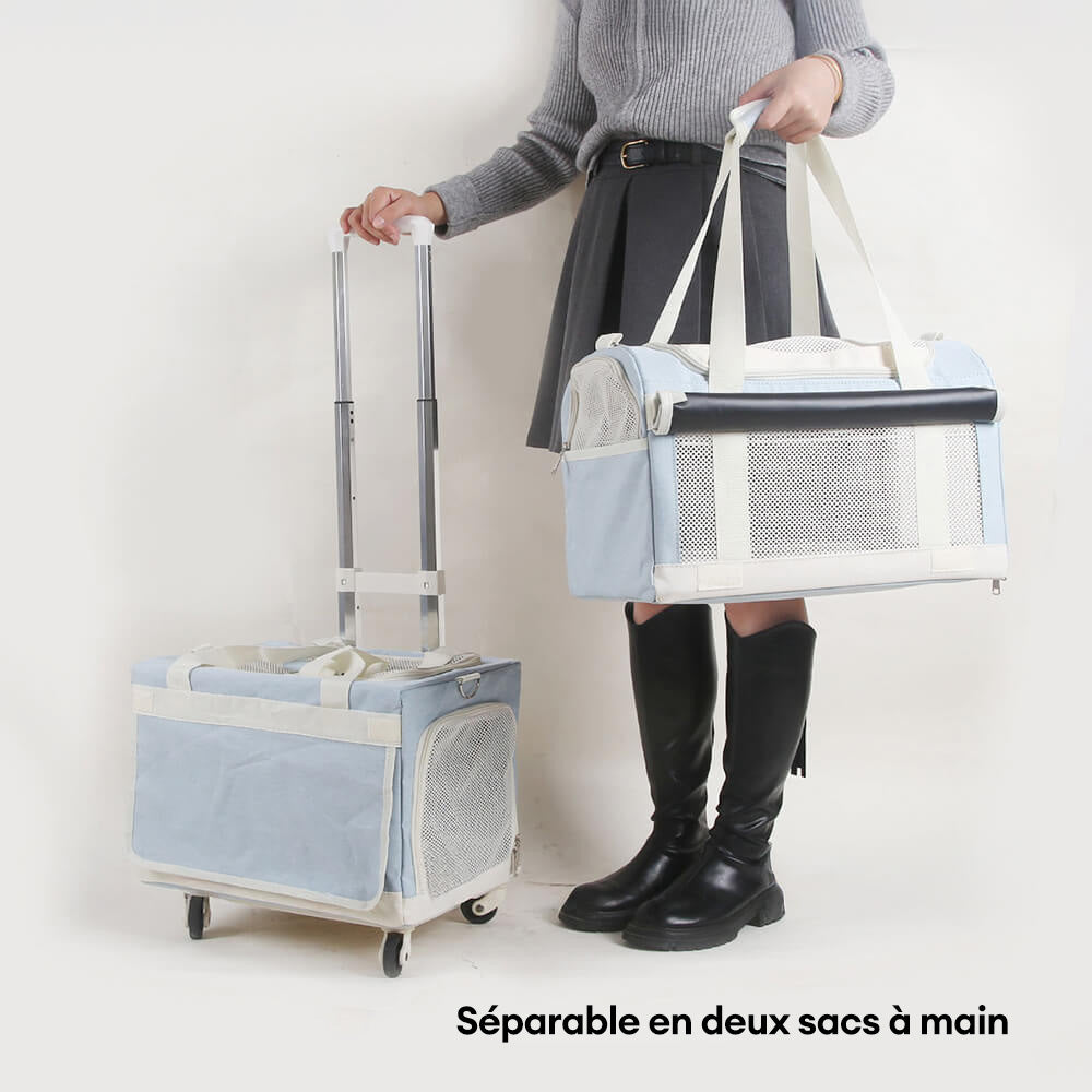 Sac de transport pour animaux à roulettes double couche spacieux pour plusieurs chats