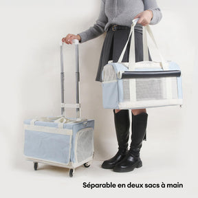 Sac de transport pour animaux à roulettes double couche spacieux pour plusieurs chats