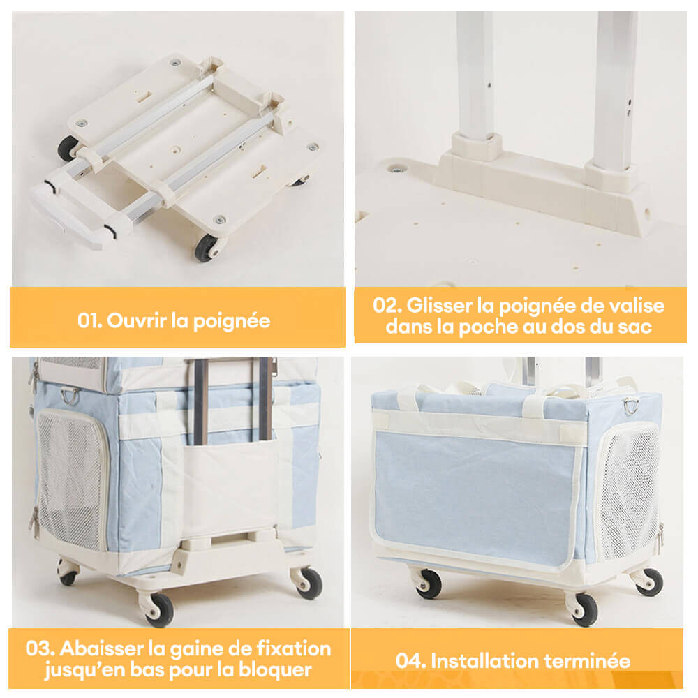 Sac de transport pour animaux à roulettes double couche spacieux pour plusieurs chats