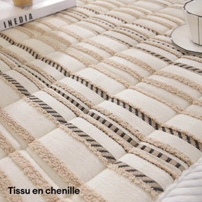 Housse de canapé antidérapante en peluche rayée en chenille avec matelas confortable pour animaux