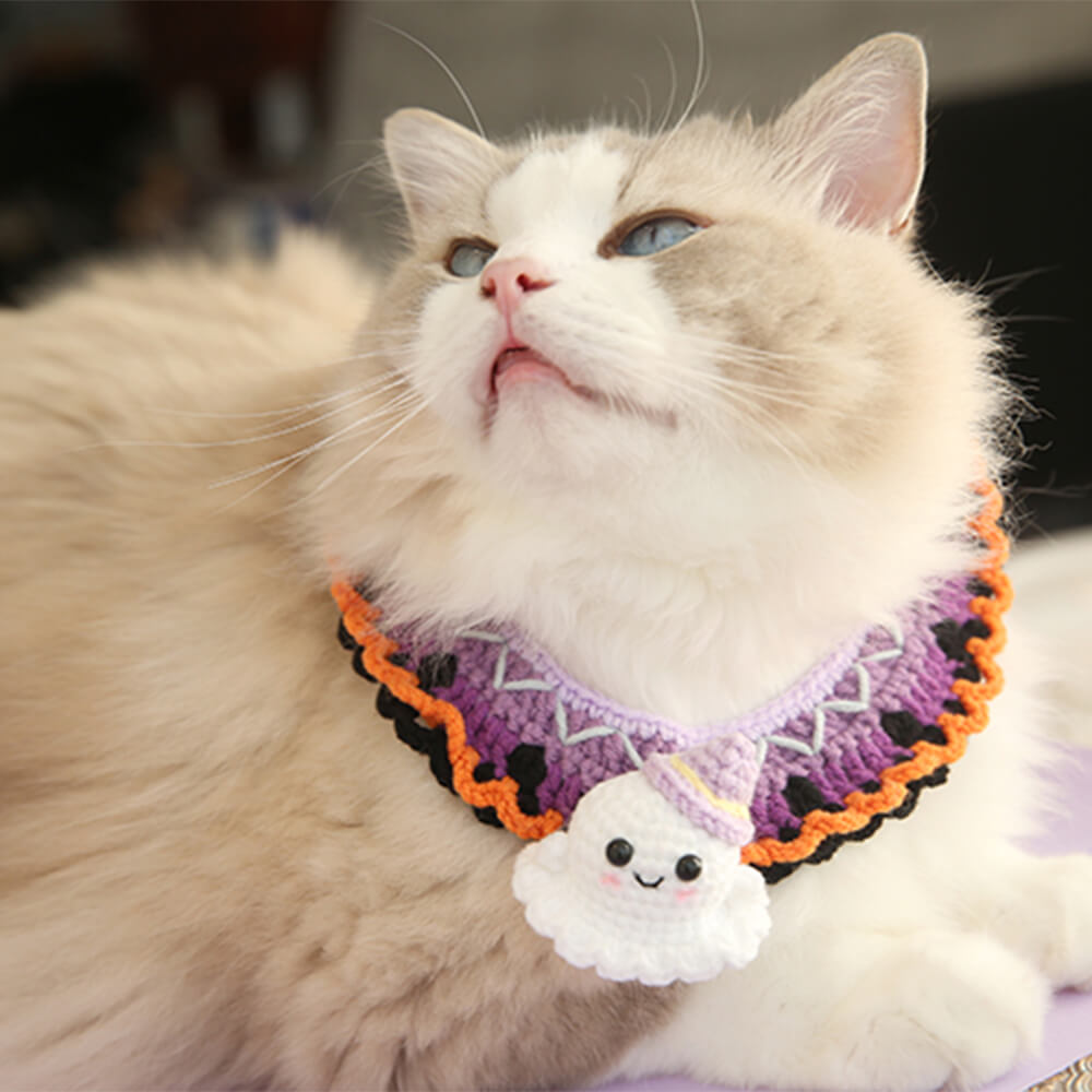 Costume pour Animaux de Compagnie Halloween Collier Citrouille Tricoté à la Main Chapeau de Sorcière