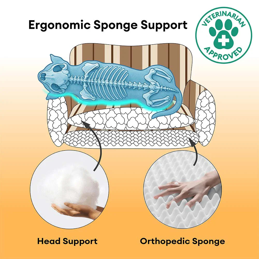 Lit pour chien et chat en peluche, chaleureux, à rayures, pliable et lavable - MochaSnug