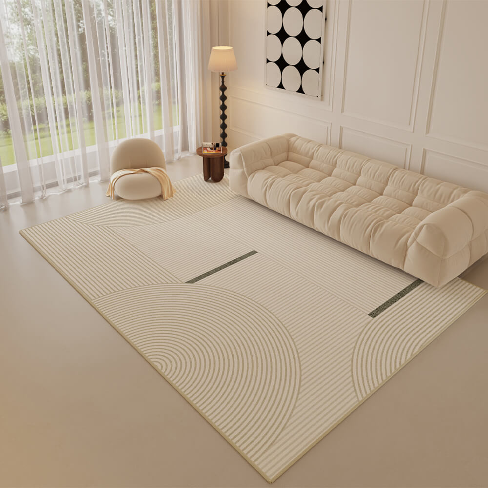 Crème Tapis Minimaliste Moderne en Cachemire à Rayures