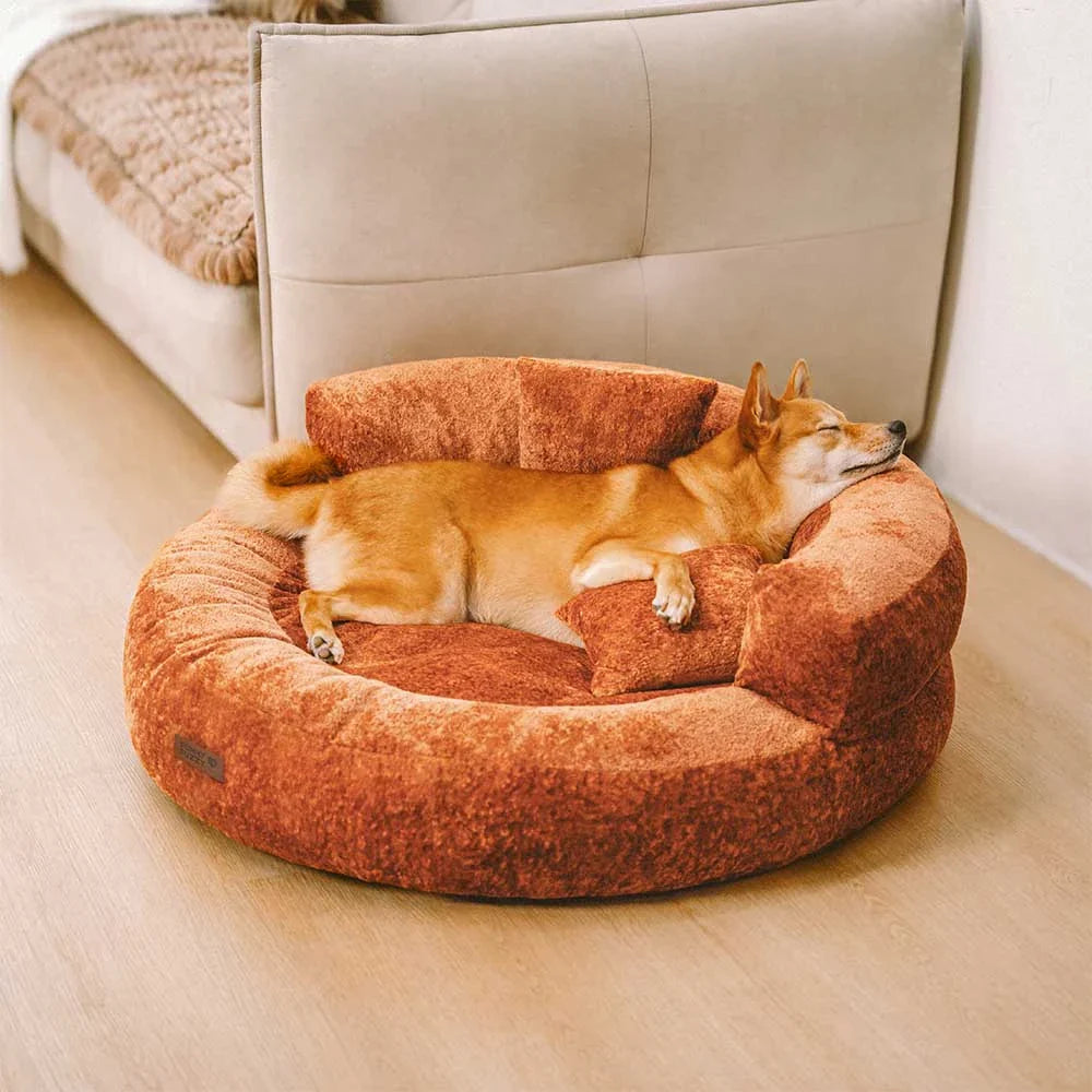 Lit orthopédique pour chien en velours diamant amovible en forme de donut avec coussin - DreamNest