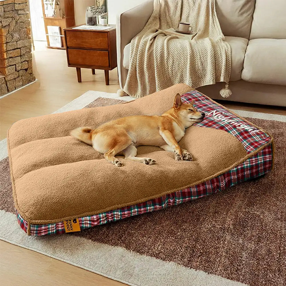 Lit rectangulaire extra-large pour chien en tissu Teddy fluffy lavable - Night-night