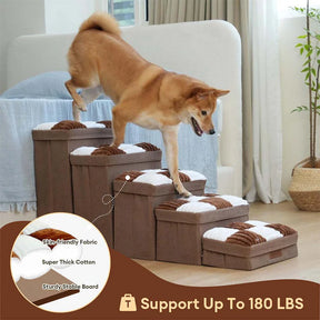 Escalier pour chien en plaid avec échiquier détachable, fait à la main, avec rangement - Marches pliables