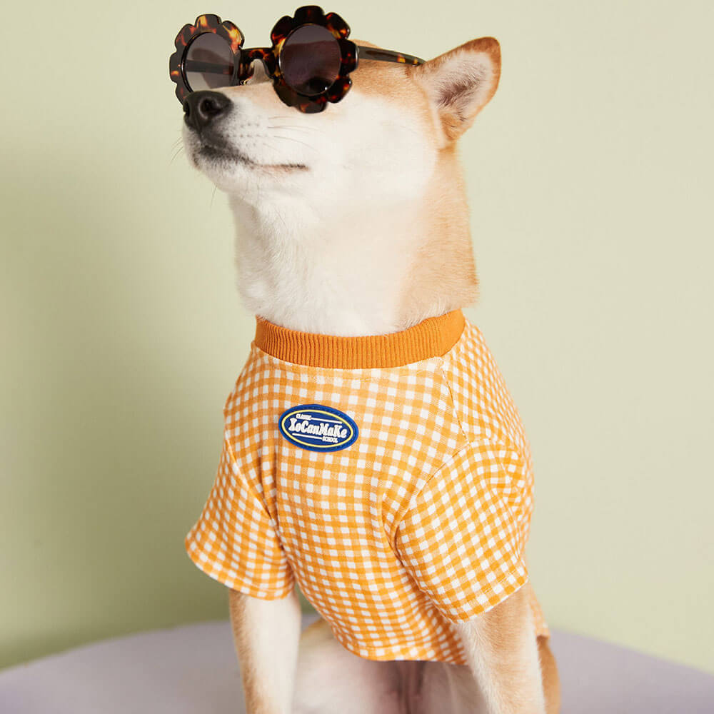 T-shirt Mode Été Chien Multicolore à Carreaux