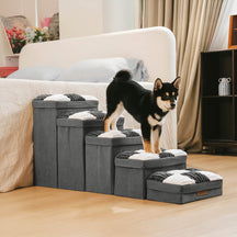 Escalier pour chien en plaid avec échiquier détachable, fait à la main, avec rangement - Marches pliables