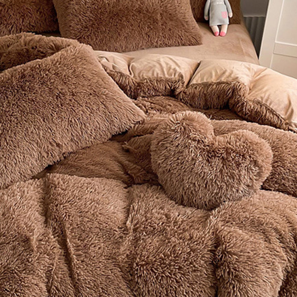 Parure de couette en peluche longue et épaisse chaude romantique et luxueuse