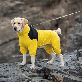 Imperméable pour chien à col roulé et coupe élastique avec bande réfléchissante