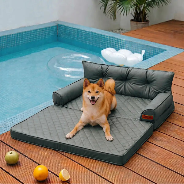 Luxe lit pour chien orthopédique grand en cuir synthétique pliable - Extérieur