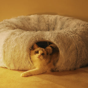 Lit tunnel d'intérieur pour chat rond et doux pliable 2 en 1