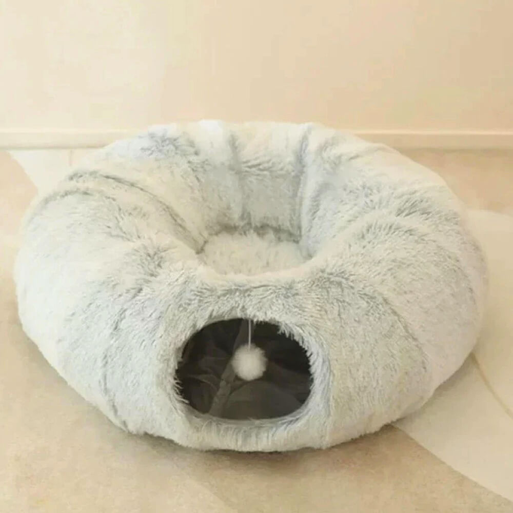 Lit tunnel d'intérieur pour chat rond et doux pliable 2 en 1