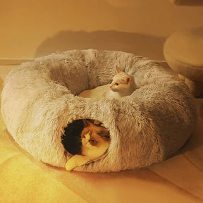 Lit tunnel d'intérieur pour chat rond et doux pliable 2 en 1