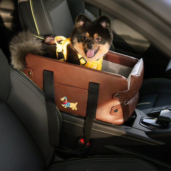Siège auto pour animaux en similicuir imperméable console centrale portable pour voyages