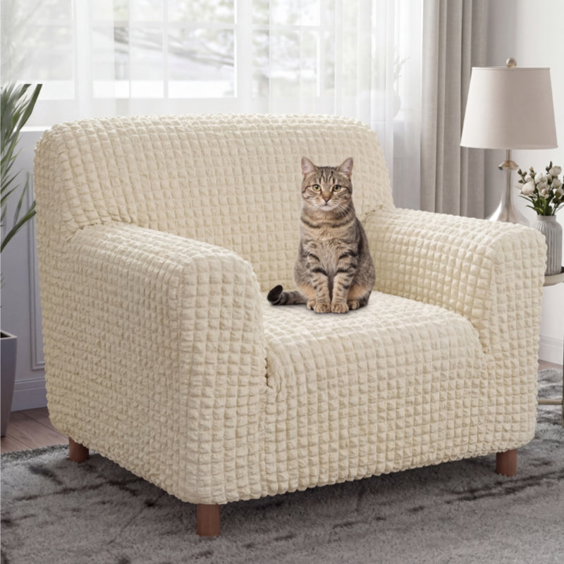 Housse de fauteuil, canapé extensible magique en seersucker et respirant, style crème, à couverture complète.