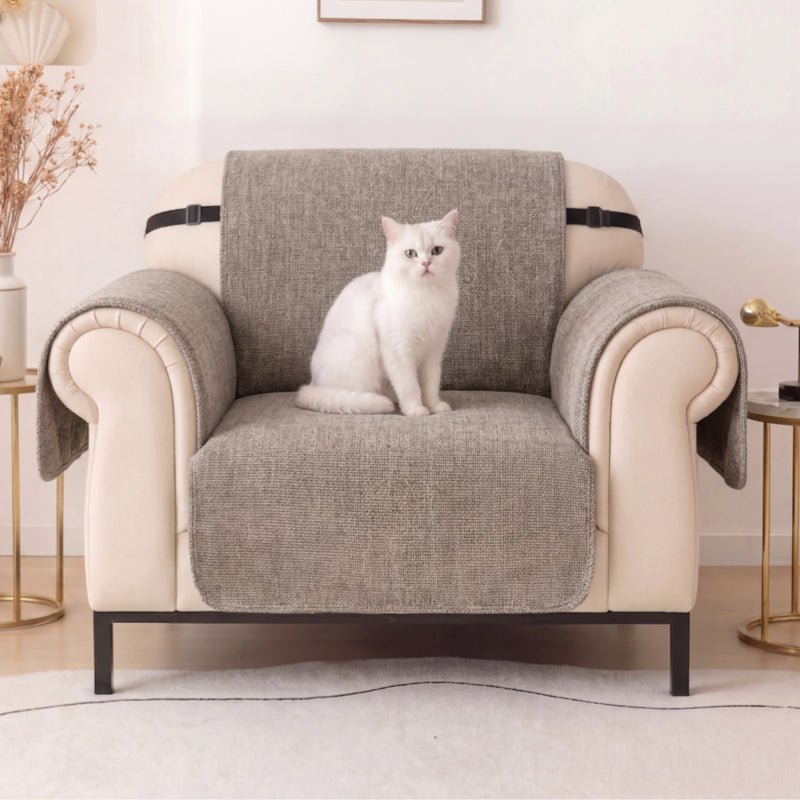 Housse fauteuil de canapé 3 places en chenille résistant aux rayures, durable, déperlant et antidérapant.