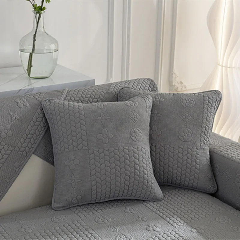 Housse de Canapé en Coton Lavable Antidérapante Anti-Griffures avec Broderie 3D