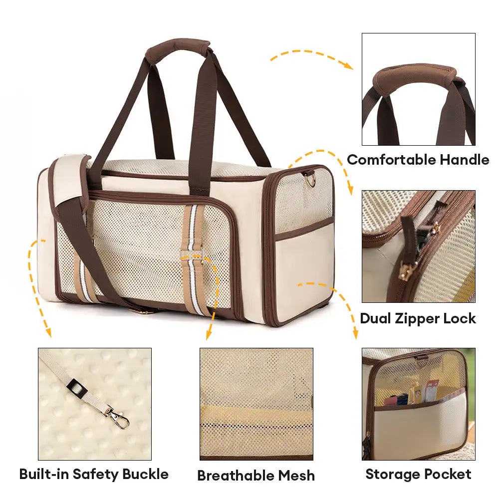 Sac de transport pour chat 3 en 1, extensible, grande capacité et respirant, pour voyage et transport aérien.