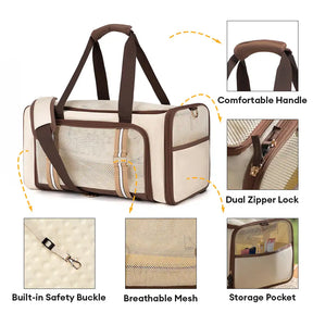 Sac de transport pour chat 3 en 1, extensible, grande capacité et respirant, pour voyage et transport aérien.