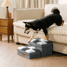 Escalier pour chien en plaid avec échiquier détachable, fait à la main, avec rangement - Marches pliables