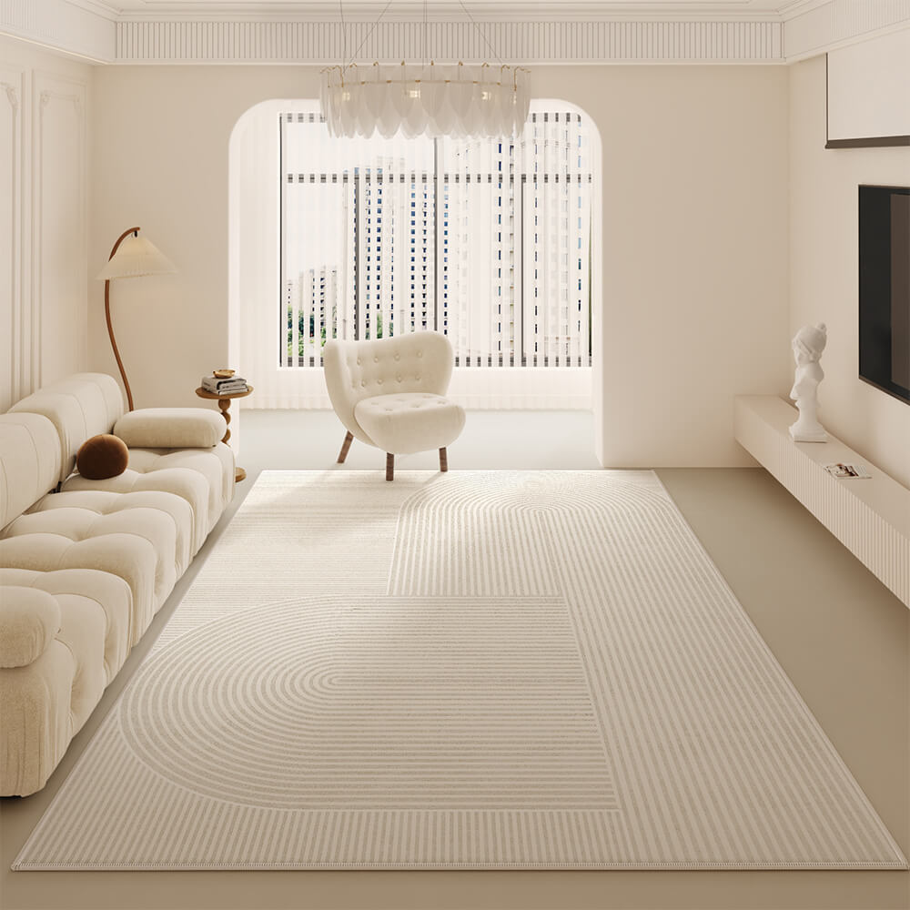 Crème Tapis Minimaliste Moderne en Cachemire à Rayures