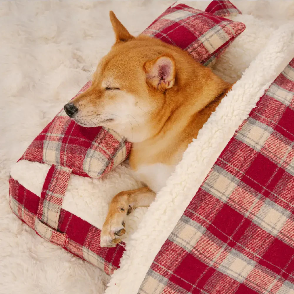 Lit pour chien orthopédique en peluche à carreaux vintage détachable avec coussin - Confort pour chiot