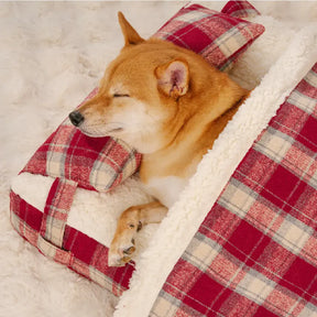 Lit pour chien orthopédique en peluche à carreaux vintage détachable avec coussin - Confort pour chiot