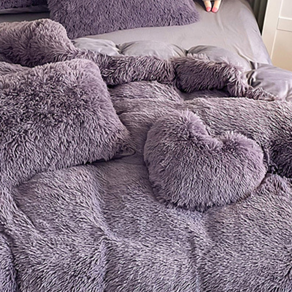 Parure de couette en peluche longue et épaisse chaude romantique et luxueuse