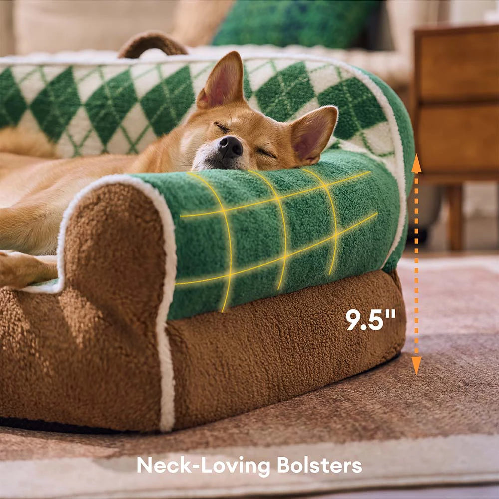 Canapé Orthopédique en Sherpa matelassé en Diamant pour Chien & Chat - Cèdre Cocoa