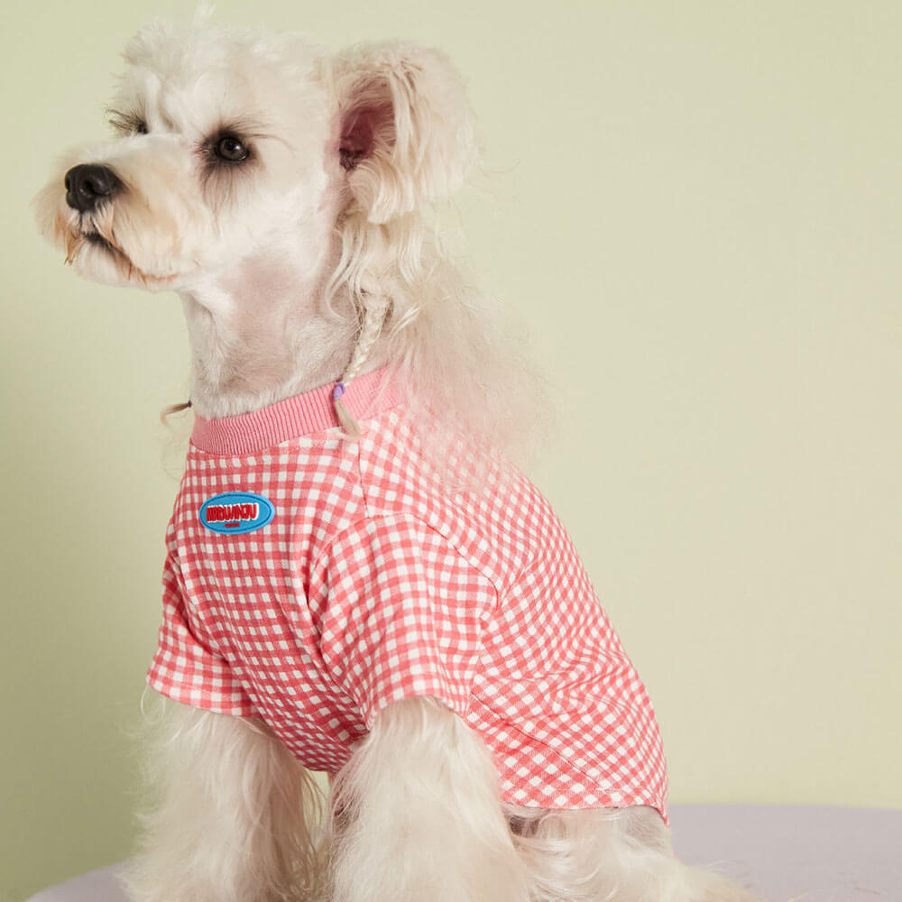 T-shirt Mode Été Chien Multicolore à Carreaux