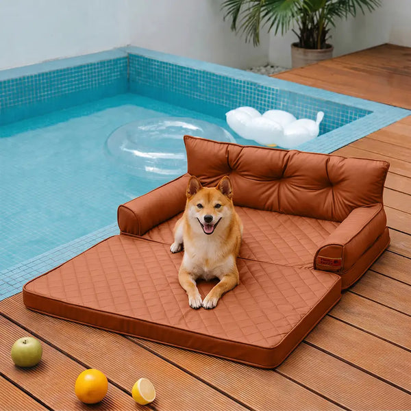 Luxe lit pour chien orthopédique grand en cuir synthétique pliable - Extérieur