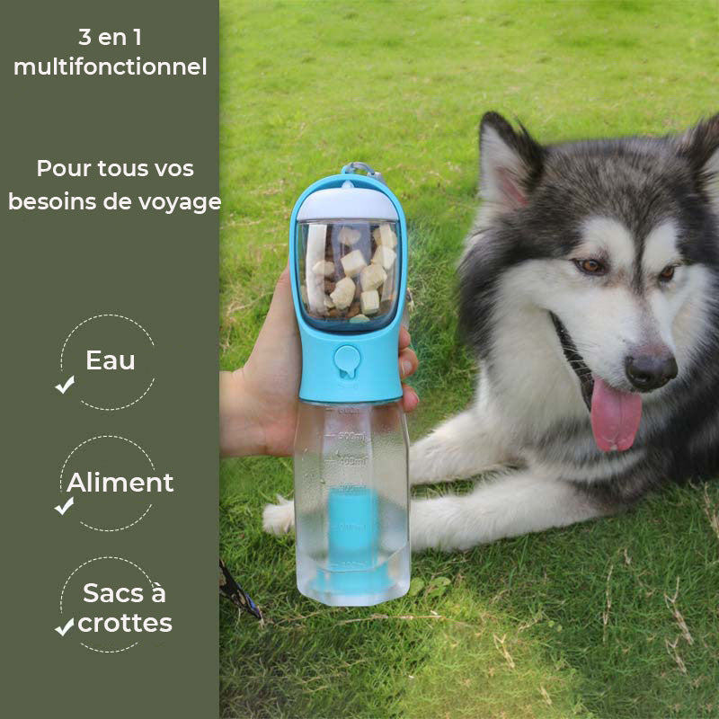 Bouteille d'eau portable pour chien 3 en 1 multifonctionnelle pour les promenades