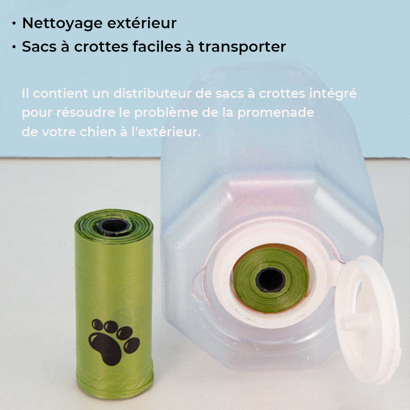 Bouteille d'eau portable pour chien 3 en 1 multifonctionnelle pour les promenades