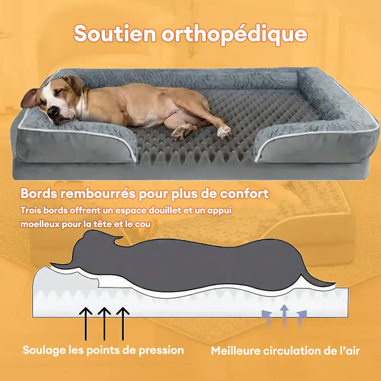 Lit orthopédique pour chien détachable déperlant avec soutien intégral
