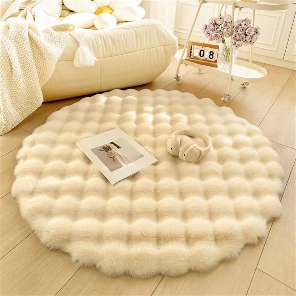 Crème Style Tapis Rond Moelleux Épais