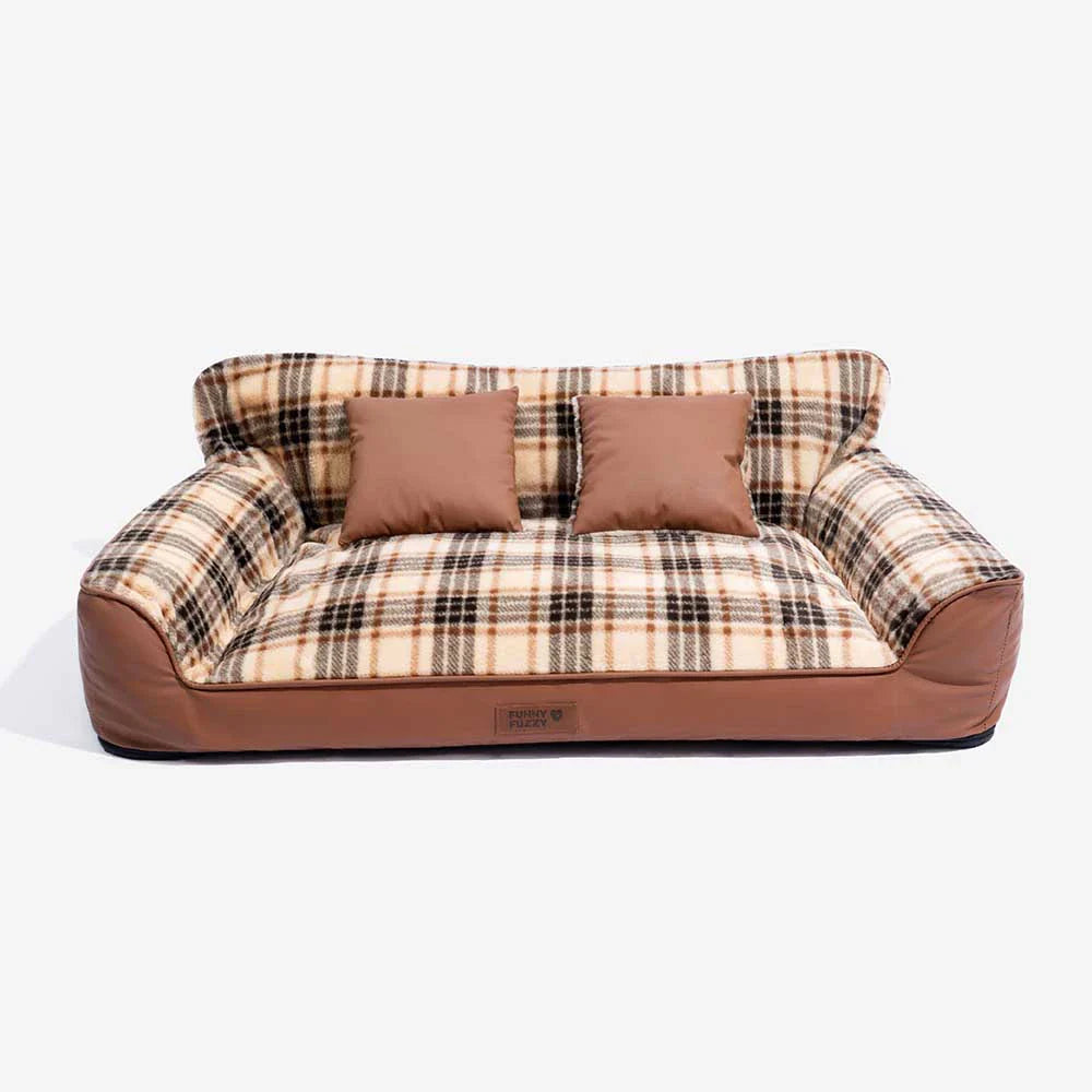 Lit orthopédique pour chien en peluche à carreaux vintage avec coussins - CozyLuxe