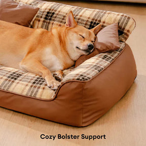 Lit orthopédique pour chien en peluche à carreaux vintage avec coussins - CozyLuxe