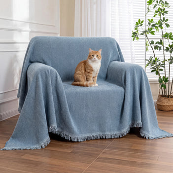 Housse de fauteuil plaid pour canapé en chenille à chevrons et glands