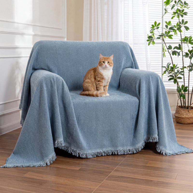 Housse de fauteuil plaid pour canapé en chenille à chevrons et glands