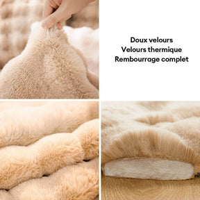 Tapis pour chien et chat en fausse fourrure de lapin ultra douce à motif ondulé avec oreiller pour animaux de compagnie