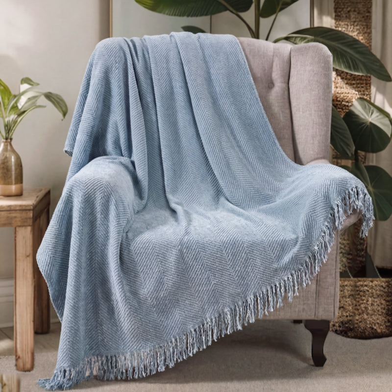 Housse de fauteuil plaid pour canapé en chenille à chevrons et glands