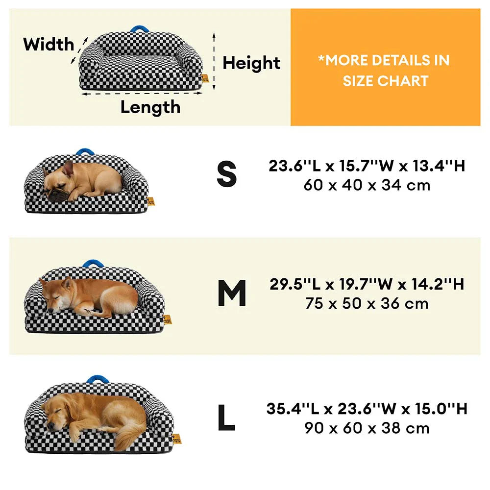 Lit orthopédique pour chien en tissu damier épais et moelleux lavable - CheckMate