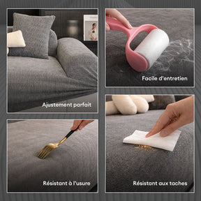 Housse de canapé extensible 3 place en tissu chevrons, pleine couverture, confortable et résistante aux griffures.