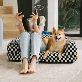 Lit orthopédique pour chien en tissu damier épais et moelleux lavable - CheckMate