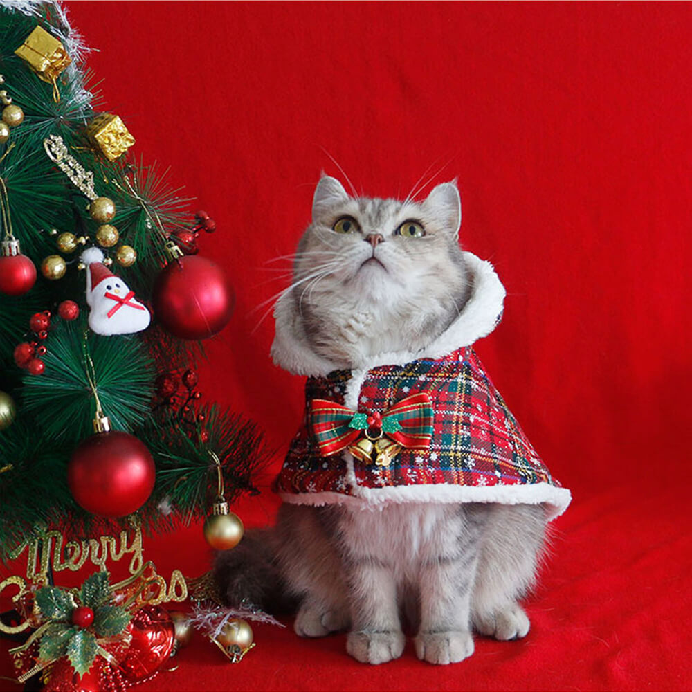 Poncho châle à capuche chic et chaud pour chien et chat de Noël